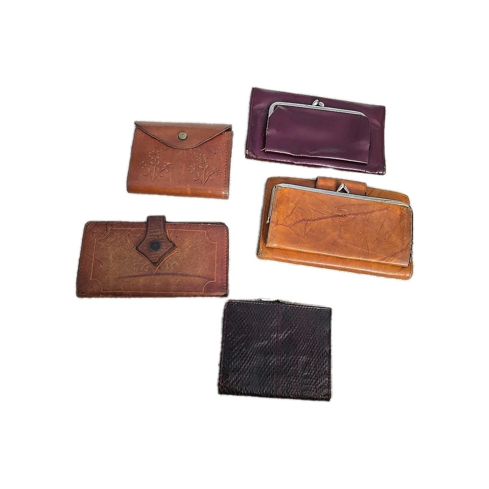 Lot of 5 Vintage Leather Coin Change Wallets